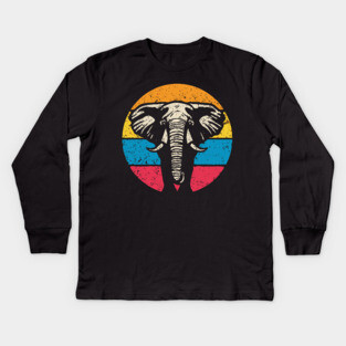 Vintage Elephant Profile – Retro Wildlife Circle Art Kids Long Sleeve T-Shirt