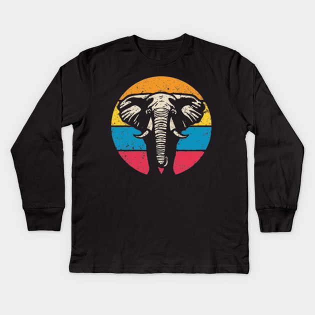 Vintage Elephant Profile – Retro Wildlife Circle Art Kids Long Sleeve T-Shirt by TuncGK