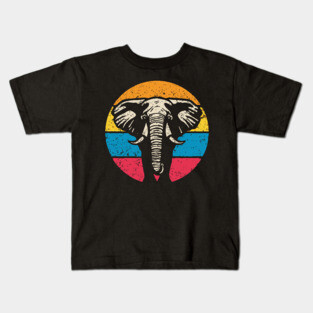 Vintage Elephant Profile – Retro Wildlife Circle Art Kids T-Shirt