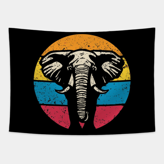 Vintage Elephant Profile – Retro Wildlife Circle Art Tapestry by TuncGK