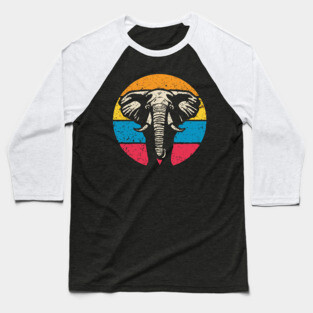 Vintage Elephant Profile – Retro Wildlife Circle Art Baseball T-Shirt