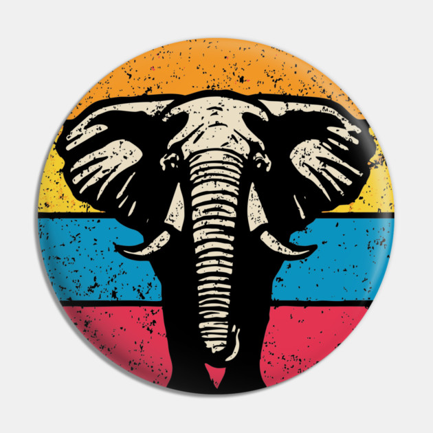 Vintage Elephant Profile – Retro Wildlife Circle Art Pin by TuncGK