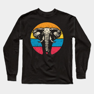 Vintage Elephant Profile – Retro Wildlife Circle Art Long Sleeve T-Shirt