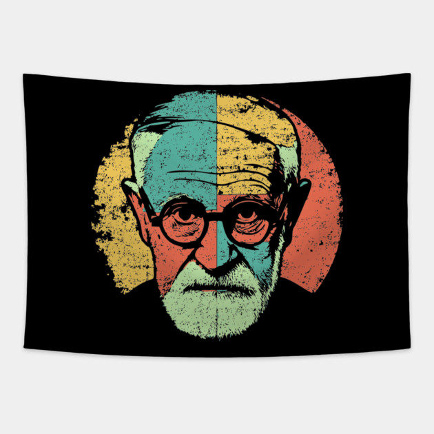 Sigmund Freud Pop Portrait – Retro Psychoanalysis Art Tapestry by TuncGK