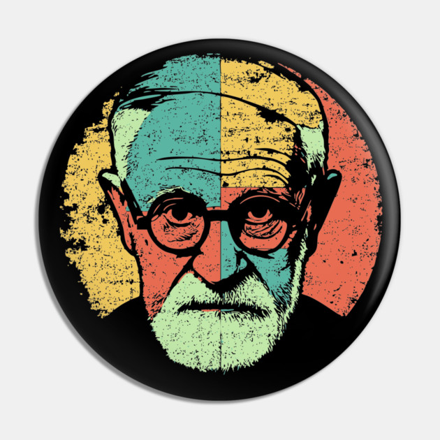 Sigmund Freud Pop Portrait – Retro Psychoanalysis Art Pin by TuncGK