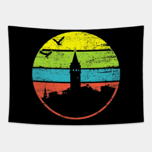 Galata Tower Sunset – Retro Istanbul Landmark Art Tapestry