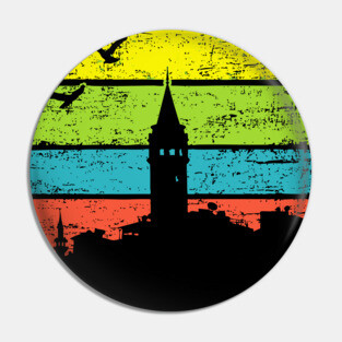 Galata Tower Sunset – Retro Istanbul Landmark Art Pin