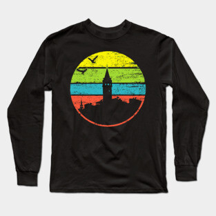 Galata Tower Sunset – Retro Istanbul Landmark Art Long Sleeve T-Shirt
