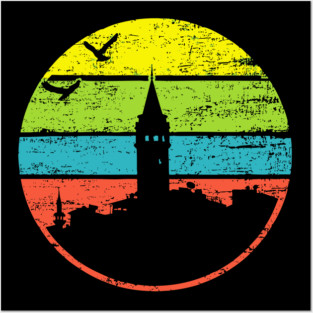 Galata Tower Sunset – Retro Istanbul Landmark Art Posters and Art