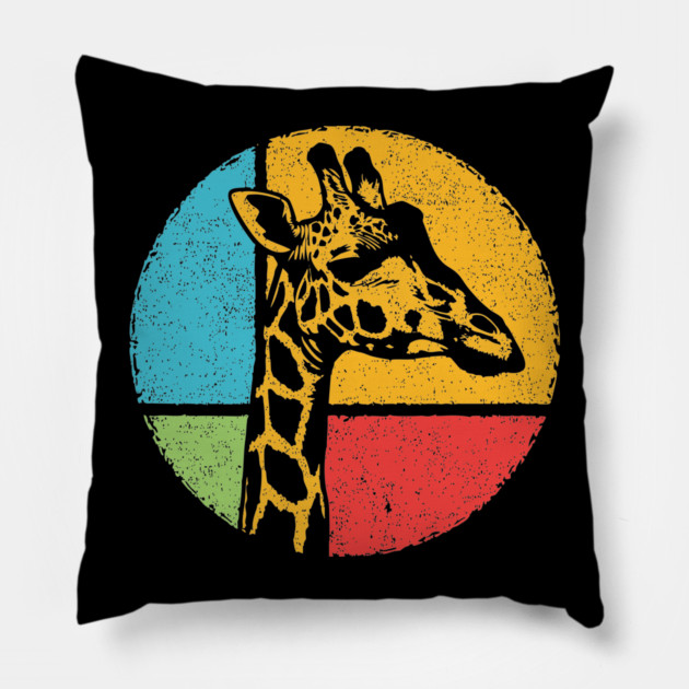 Retro Giraffe Head – Vintage Safari Wildlife Graphic Pillow by TuncGK