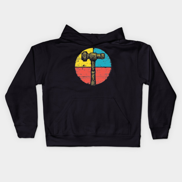 Retro Hammer Icon – Vintage Carpenter Tool Art Kids Hoodie by TuncGK