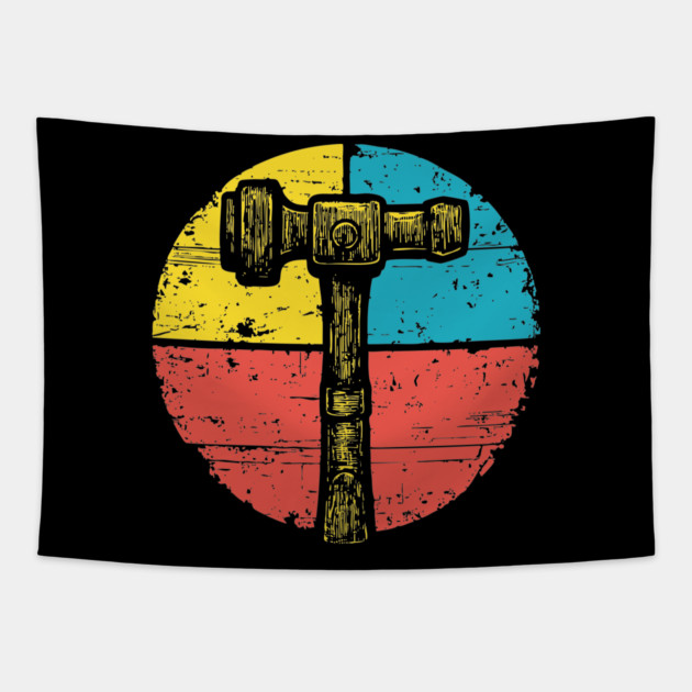 Retro Hammer Icon – Vintage Carpenter Tool Art Tapestry by TuncGK