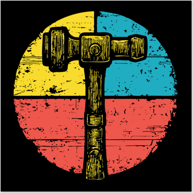 Retro Hammer Icon – Vintage Carpenter Tool Art Wall Art by TuncGK