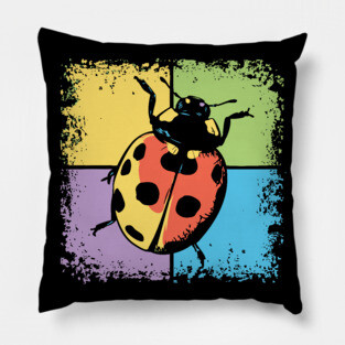 Retro Ladybug on Blue – Whimsical Bug Art in Vintage Style Pillow