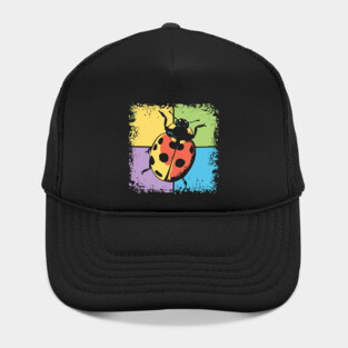Retro Ladybug on Blue – Whimsical Bug Art in Vintage Style Hat