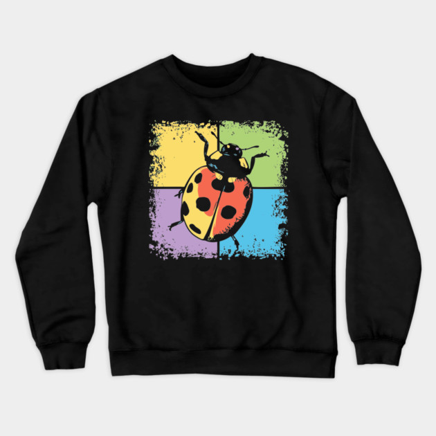 Retro Ladybug on Blue – Whimsical Bug Art in Vintage Style Crewneck Sweatshirt by TuncGK