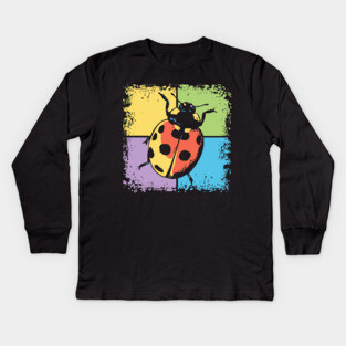 Retro Ladybug on Blue – Whimsical Bug Art in Vintage Style Kids Long Sleeve T-Shirt
