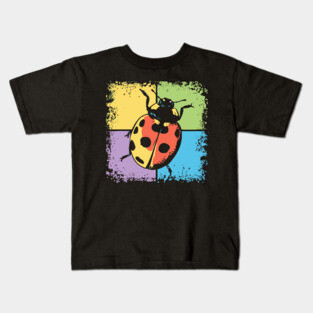 Retro Ladybug on Blue – Whimsical Bug Art in Vintage Style Kids T-Shirt
