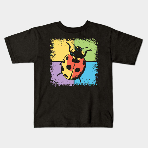 Retro Ladybug on Blue – Whimsical Bug Art in Vintage Style Kids T-Shirt by TuncGK