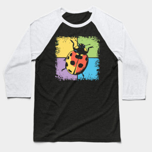 Retro Ladybug on Blue – Whimsical Bug Art in Vintage Style Baseball T-Shirt