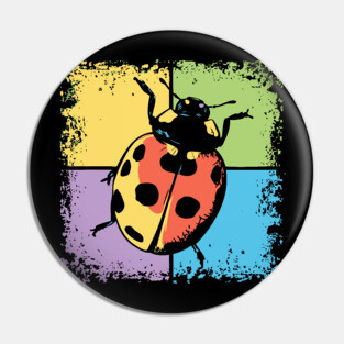 Retro Ladybug on Blue – Whimsical Bug Art in Vintage Style Pin