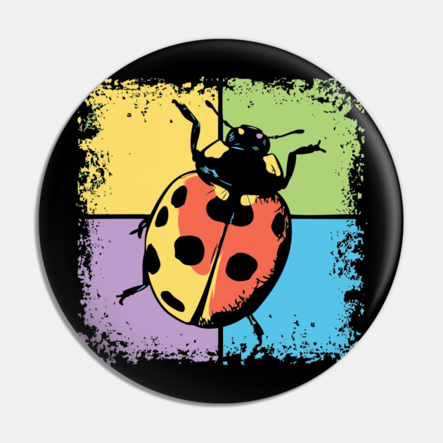Retro Ladybug on Blue – Whimsical Bug Art in Vintage Style Pin by TuncGK