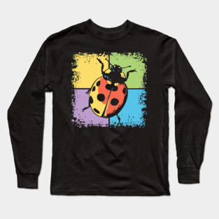 Retro Ladybug on Blue – Whimsical Bug Art in Vintage Style Long Sleeve T-Shirt