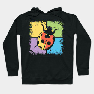 Retro Ladybug on Blue – Whimsical Bug Art in Vintage Style Hoodie
