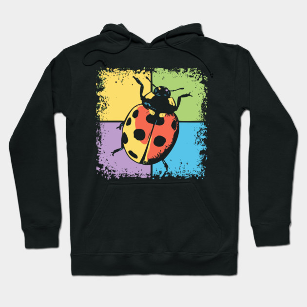 Retro Ladybug on Blue – Whimsical Bug Art in Vintage Style Hoodie by TuncGK