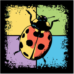 Retro Ladybug on Blue – Whimsical Bug Art in Vintage Style Posters and Art