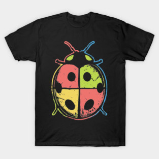Color Block Ladybugs – Retro Insect Symmetry Design T-Shirt