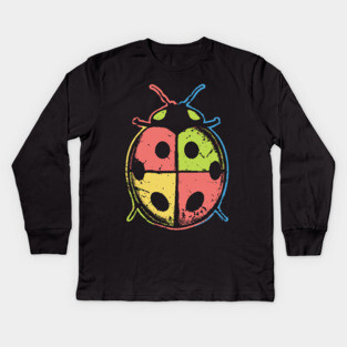 Color Block Ladybugs – Retro Insect Symmetry Design Kids Long Sleeve T-Shirt