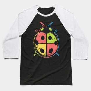 Color Block Ladybugs – Retro Insect Symmetry Design Baseball T-Shirt