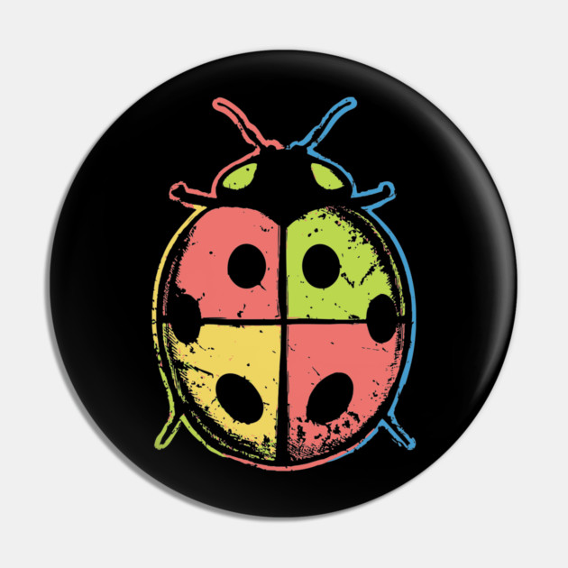 Color Block Ladybugs – Retro Insect Symmetry Design Pin by TuncGK