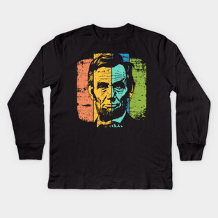 Abraham Lincoln Retro Portrait – Vintage Americana Graphic Kids Long Sleeve T-Shirt