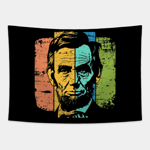Abraham Lincoln Retro Portrait – Vintage Americana Graphic Tapestry by TuncGK