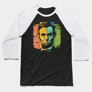 Abraham Lincoln Retro Portrait – Vintage Americana Graphic Baseball T-Shirt