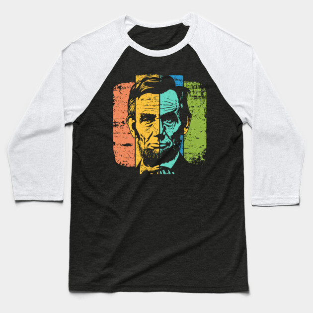 Abraham Lincoln Retro Portrait – Vintage Americana Graphic Baseball T-Shirt by TuncGK
