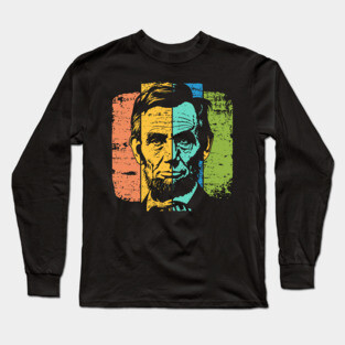 Abraham Lincoln Retro Portrait – Vintage Americana Graphic Long Sleeve T-Shirt