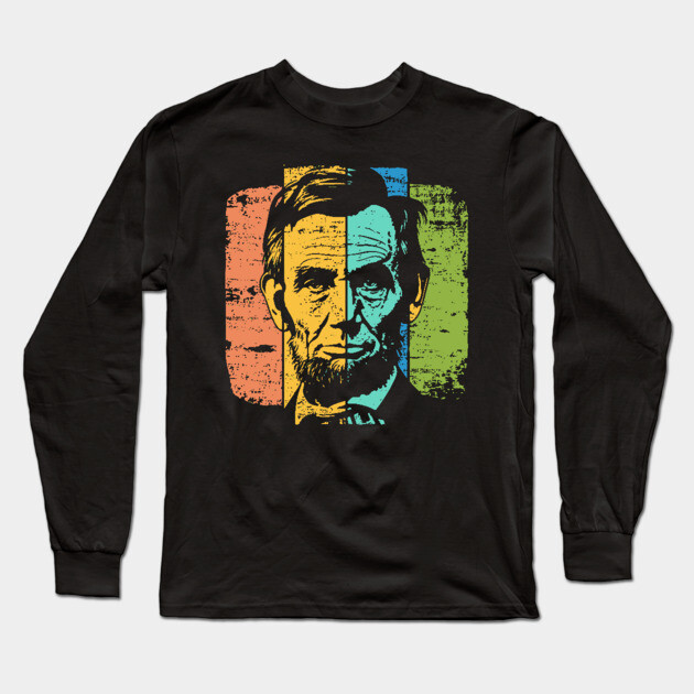 Abraham Lincoln Retro Portrait – Vintage Americana Graphic Long Sleeve T-Shirt by TuncGK