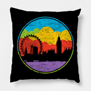 Retro London Skyline – Colorful Cityscape Vintage Art Pillow