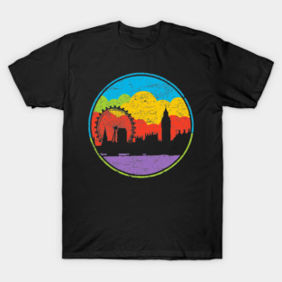 Retro London Skyline – Colorful Cityscape Vintage Art T-Shirt