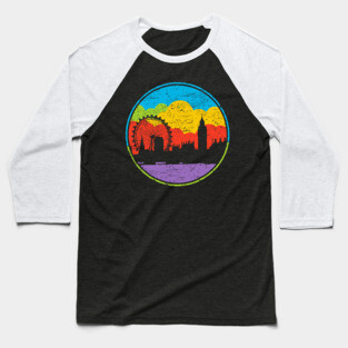 Retro London Skyline – Colorful Cityscape Vintage Art Baseball T-Shirt