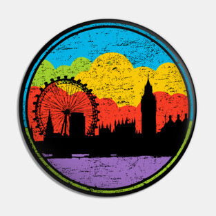 Retro London Skyline – Colorful Cityscape Vintage Art Pin