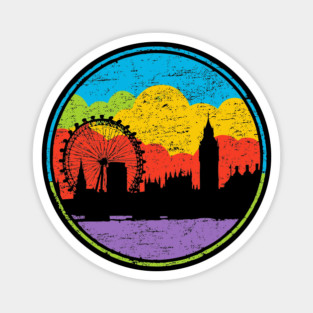 Retro London Skyline – Colorful Cityscape Vintage Art Magnet