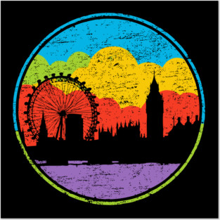 Retro London Skyline – Colorful Cityscape Vintage Art Posters and Art