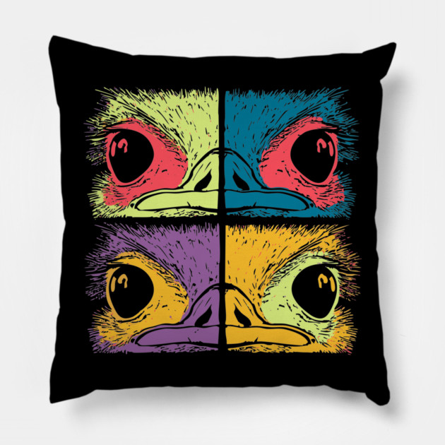 Mosaic Ostrich Head – Retro Geometric Wildlife Art Pillow by TuncGK
