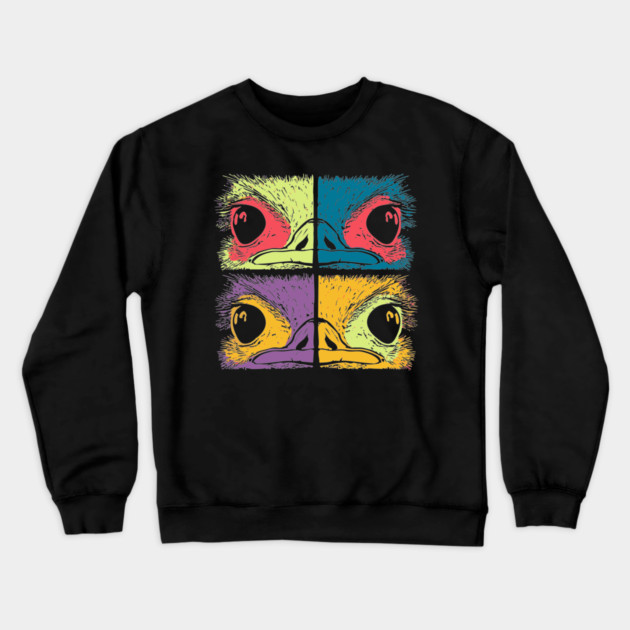 Mosaic Ostrich Head – Retro Geometric Wildlife Art Crewneck Sweatshirt by TuncGK