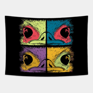 Mosaic Ostrich Head – Retro Geometric Wildlife Art Tapestry