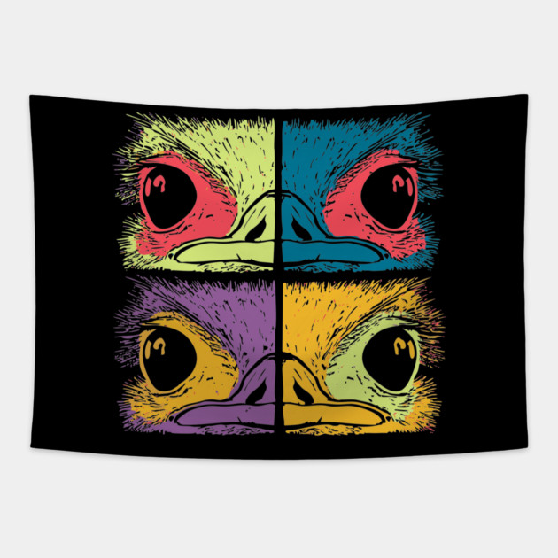 Mosaic Ostrich Head – Retro Geometric Wildlife Art Tapestry by TuncGK